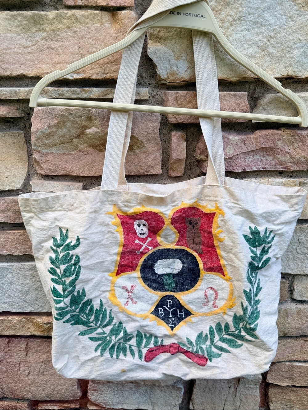 Canvas Crest Tote Bag in Cream with Multicolor Crest Vintage Chi-O
